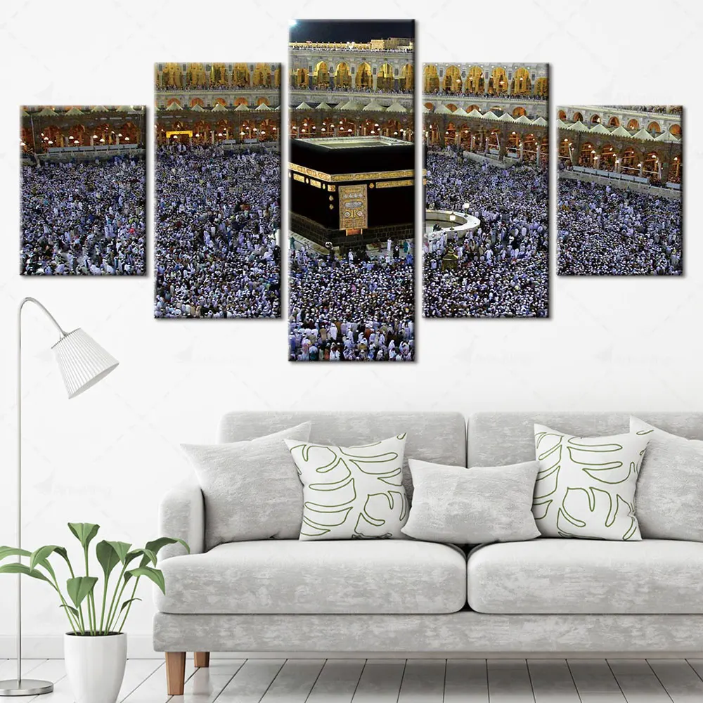 

Artsailing Huge Crowds of People Islamic Poster Canvas Painting Wall Art Pictures 5 Piece Home Decor For Living Room Photo Frame