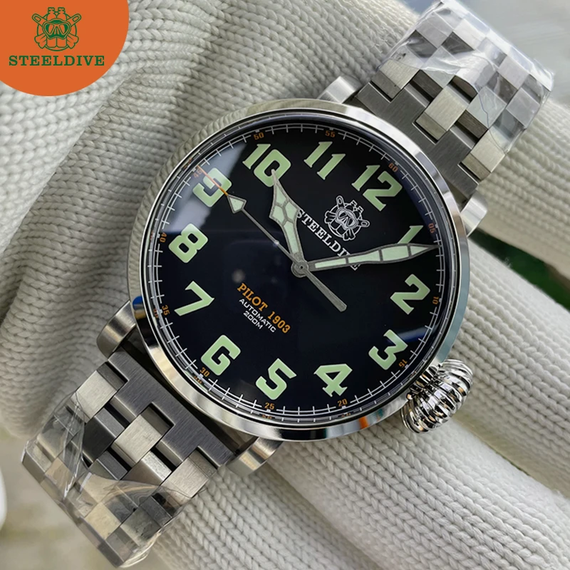 

STEELDIVE Pilot Mechanical Watches for Men 200M Waterproof C3 Green Luminous NH35 Movement Automatic Watches reloj hombre