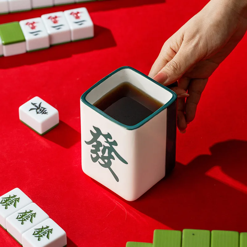 

Mahjong Shaped Ceramic Mug Personalized Creative Cup Retro Chinese Drinking Cups Holiday Housewarming Gift Coffee Mugs