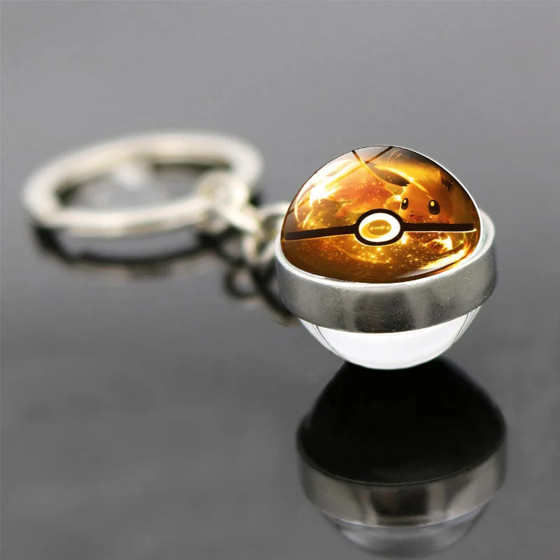 Новый двухсторонний брелок в виде стеклянного шара с покемоном Пикачу для мужчин