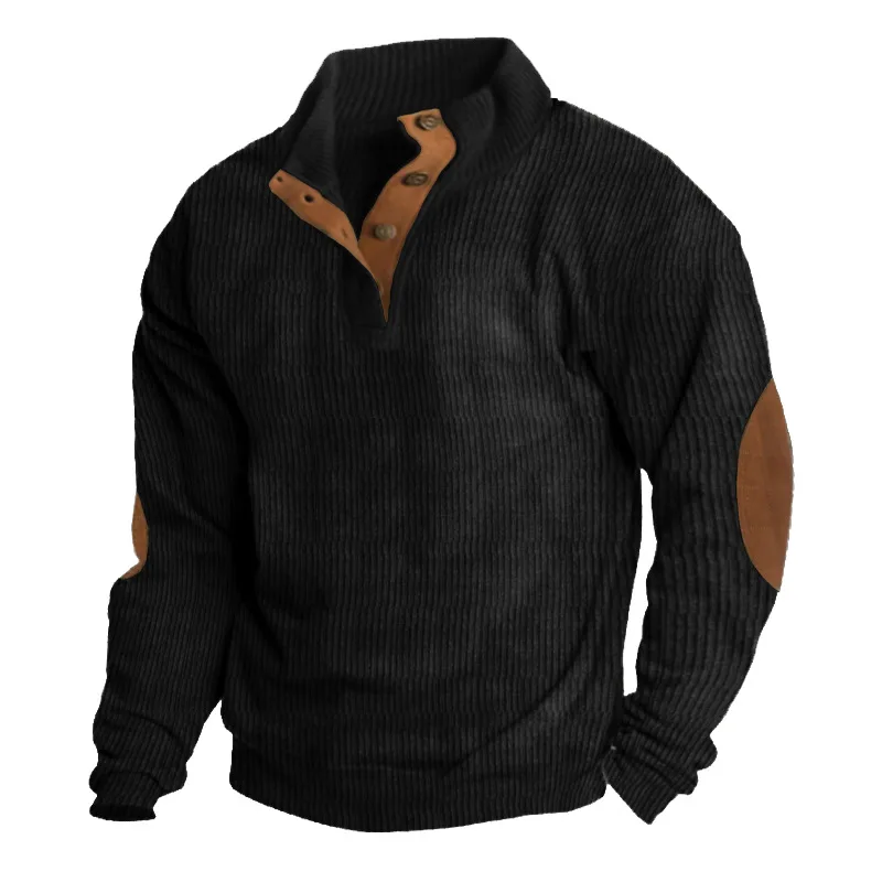 2023 Vintage Patchwork Sweatshirt for Men's Spring Casual Loose Button Collar Pullover for Men's Hoodie Fashion Street Clothing