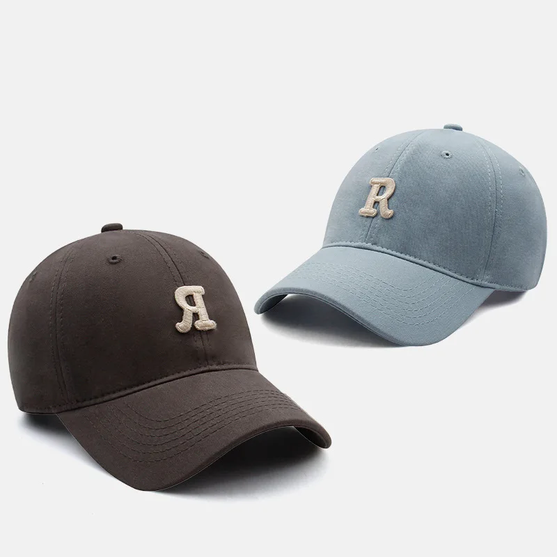 

2023 New Fashion Peaked Cap Male and Female Korean Version of Ins Patch R Letter Hat Soft Top Baseball Cap Gorras De Béisbol