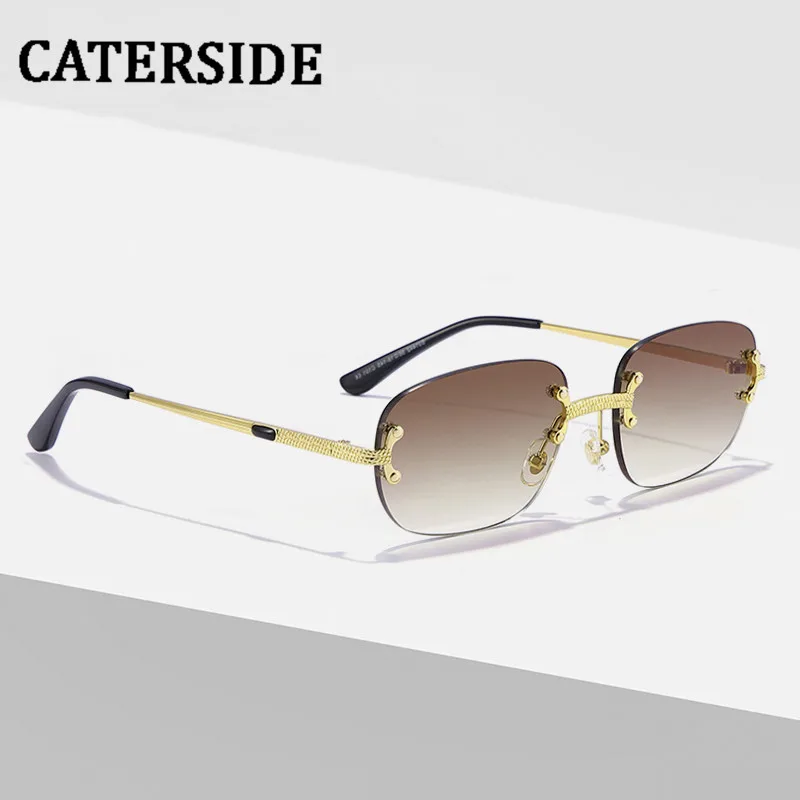 

2022 Rectangular Rimless Sunglasses Women Fashion Square Sun Glasses Men Driving Coffee Gradient Lens Frameless Eyewear UV400