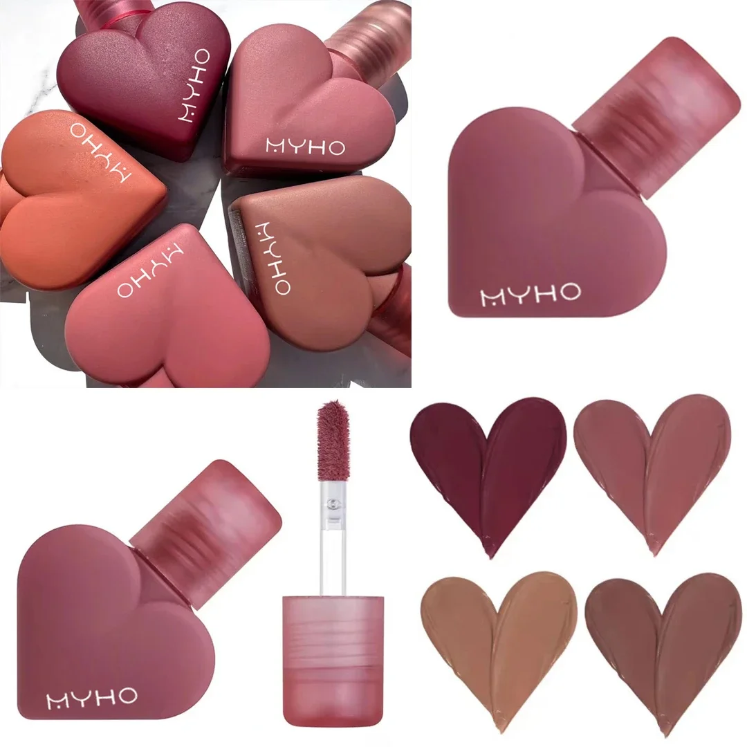 

Heart-shaped Lip Glaze Nude Brown Red Lip Gloss Tea Rose Matte Face Blush Pigment Lasting Velvet Love Liquid Lipstick Makeup
