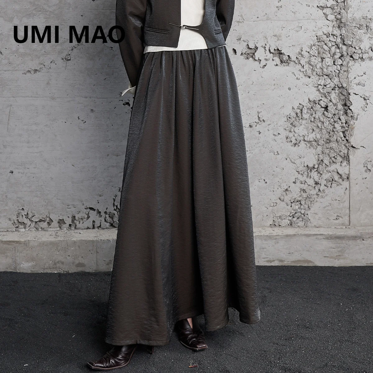

UMI MAO Women's Clothing Half Skirt 2023 Autumn New Product Minimalist Elastic Waist Long Skirt For Women Femme
