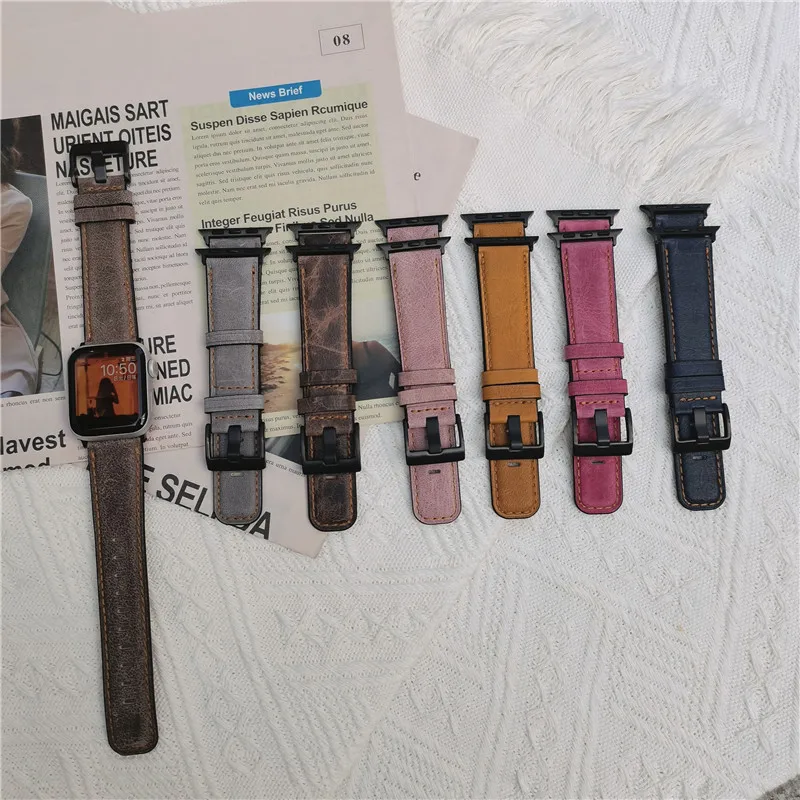 

Роскошный ремешок из натуральной кожи для iWatch 44 мм 42 мм для Apple Watch band 45 мм 41 мм Series 34567 SE