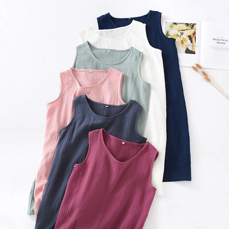 Summer Women Cotton Vest Skirt Nightdress Mori Series Sleeveless Ladies Loose Crepe Pullover Nightgown Women Sleep Wear Sexy