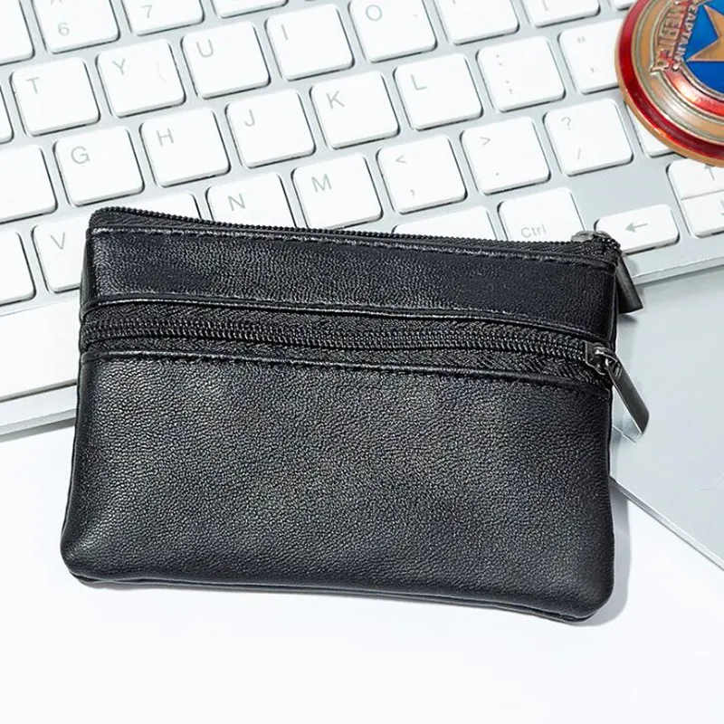 

Мужской кошелек для монет, черный кожаный многофункциональный кошелек на одной молнии, модный мужской мини-кошелек