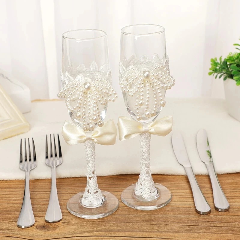 

4-Piece Wedding Supplies Cake Knife,Pie Server Set and Champagne Glasses Souvenir Bridegroom Gifts for Marry Party Birthday Show