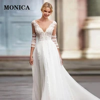 monica boho wedding lace a line backless v neck tulle elegant goddess beach bridal dress bestidos de novia