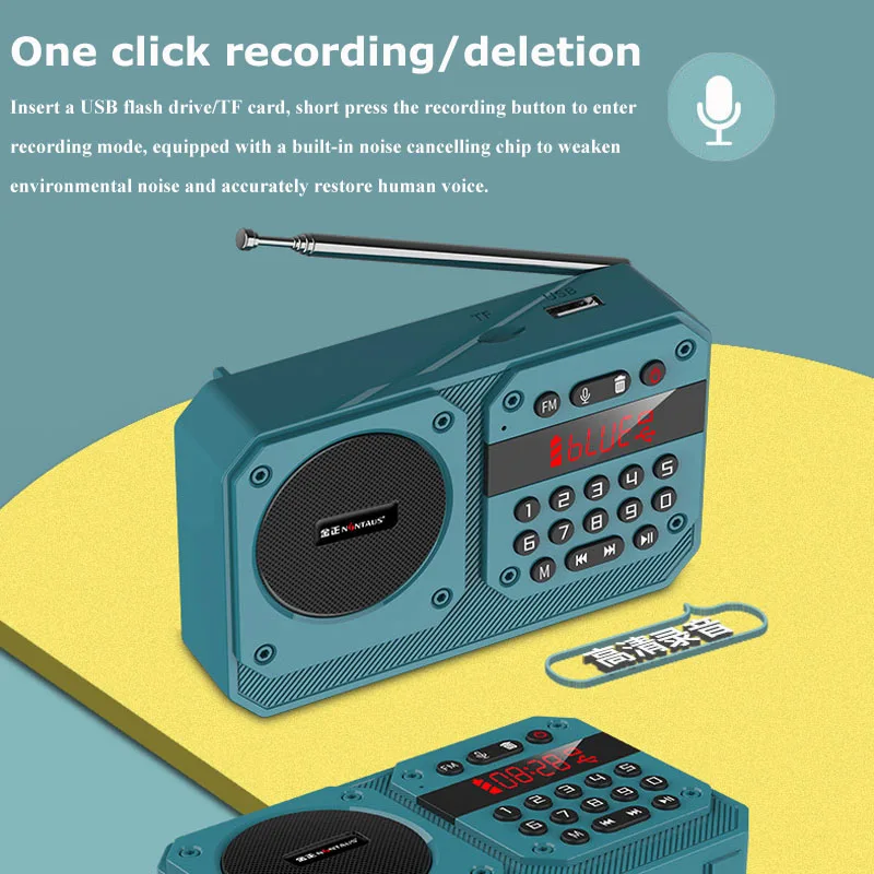 Фото Mini Portable FM Radio High Sensitivity Radios Receiver Wireless Hifi  Bluetooth Speaker with Mic Support Recording TF USB Play №4