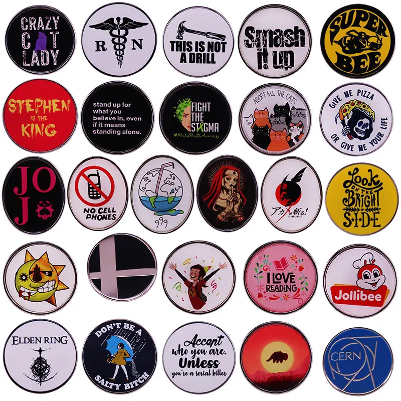 Creativity Round Enamel Pins Collect Funny Comic Movies Novel Metal Cartoon Brooch Backpack Hat Bag Collar Lapel Badges