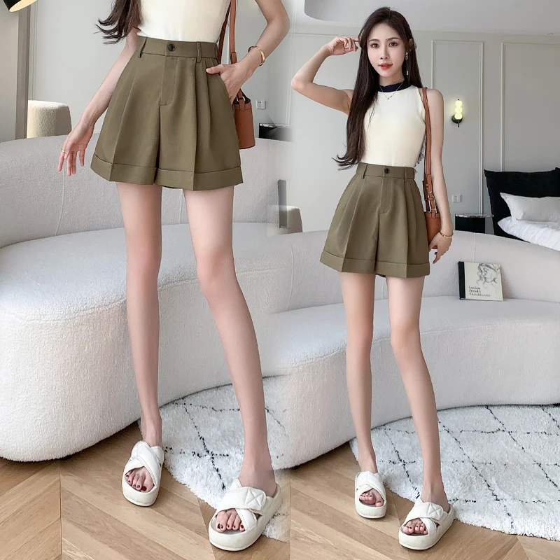 Casual Shorts Women Elastic High Waisted Shorts Basic Women's Summer Shorts Loose Elegant Womens Clothing A-line OL Women Shorts