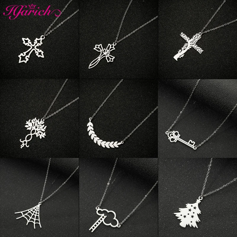 

Ожерелье из нержавеющей стали с крестом, цепочка-брелок, Очаровательное ожерелье для женщин, модное ожерелье, Ювелирное Украшение цвет сере...