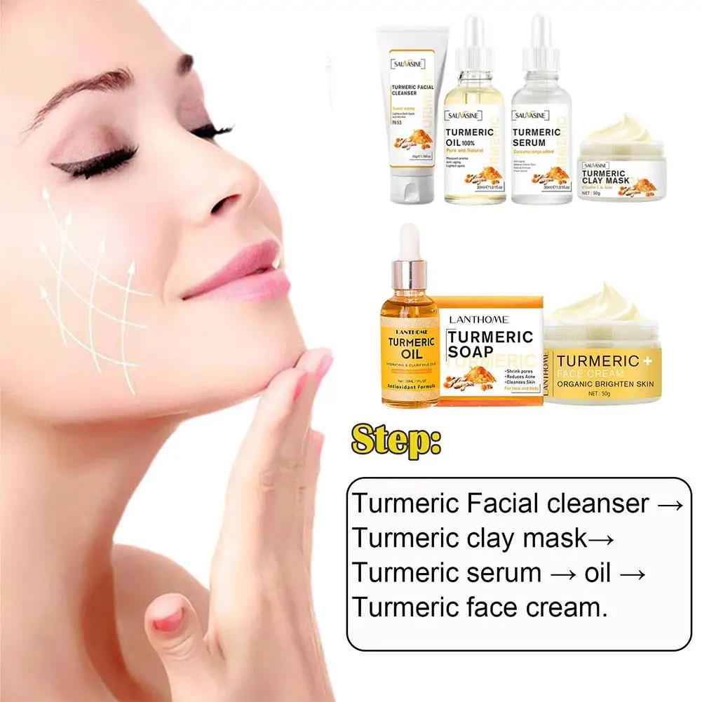 

Turmeric Face Care Kit Cleansing Pores Acne Spot Remover Moisturizing Anti-Wrinkle Shrink Whitening Repair Pores Skin Set C N3I6