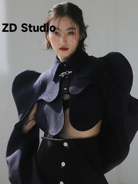 

Женское шерстяное пальто ZD Studio, Свободная Повседневная парка синего цвета с длинным рукавом, Осень-зима 2023