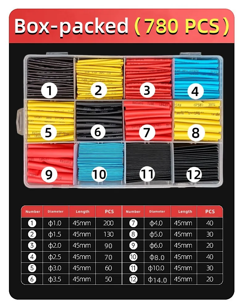 

127-780 шт. термоусадочная трубка, Изоляционная трубка для электрического подключения кабеля, комплект термоусадочной упаковки