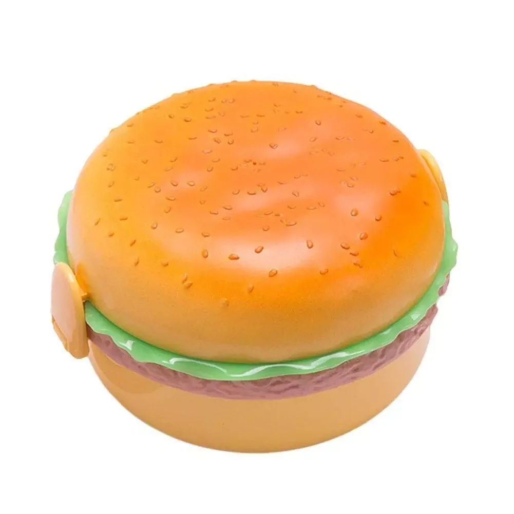 

Cute Hamburger Double Tier Lunch Box Burger Box Bento Children School Food Container Tableware Set Portable Cooler Bag Ice Pack