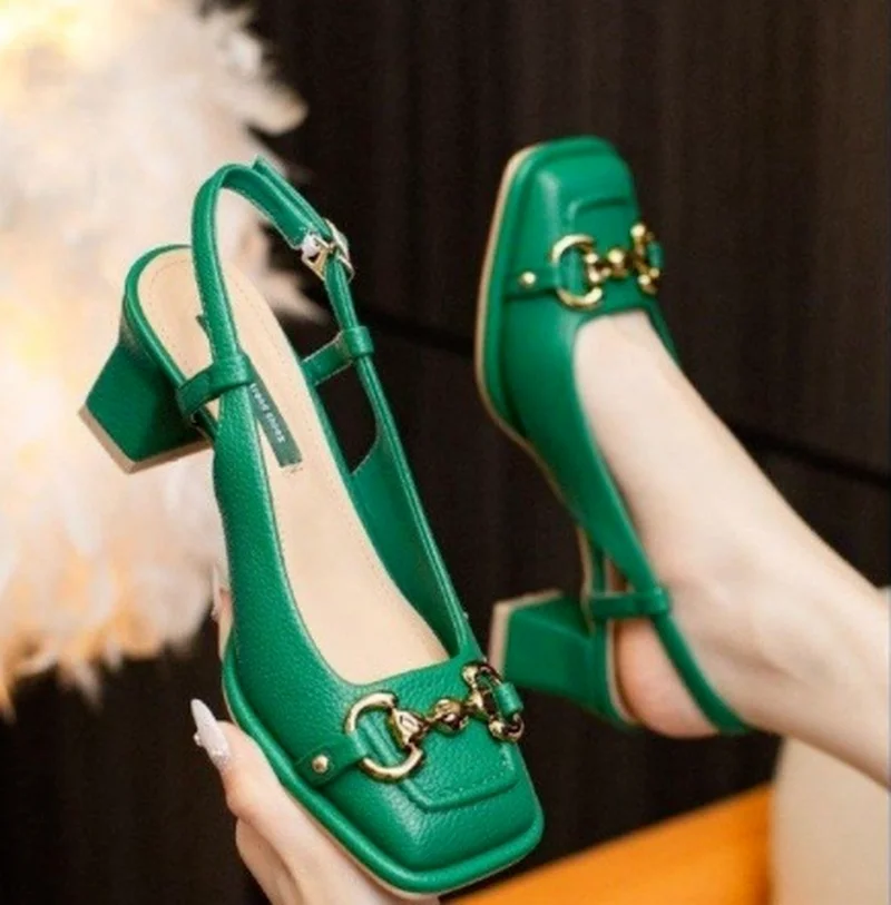 

The New Summer Edition Of 2022 Women's Pure Color High-Heeled Shoes With Horseback Buckle Casual Fashion And All-Match Women