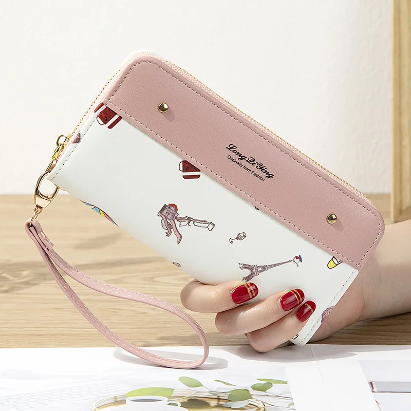 

Женский кошелек с узором, держатель для банковских карт, сумочка, квадратные Длинные кожаные кошельки для монет, модные сумки на молнии, 2023