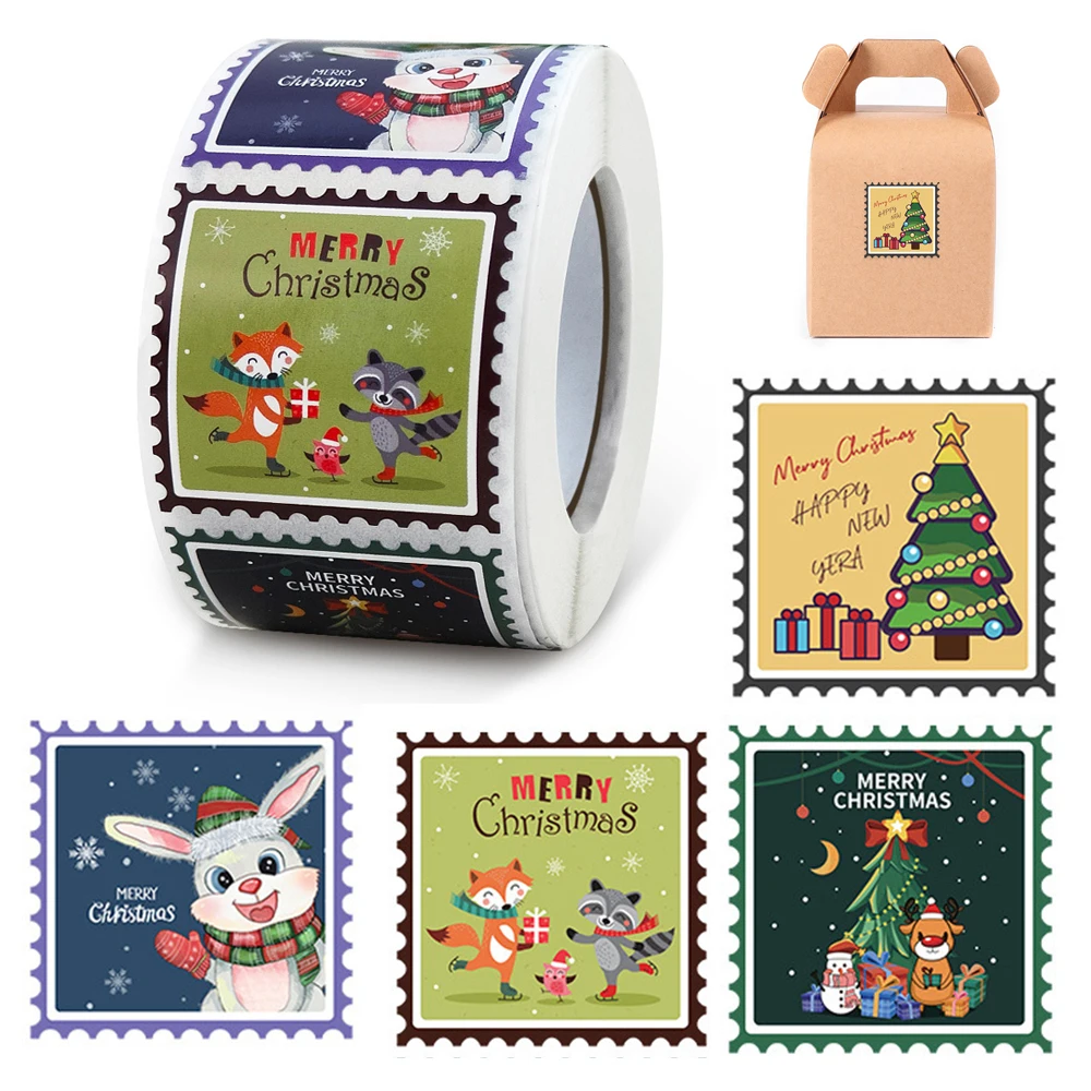 

500 шт. рождественские наклейки, праздничная клейкая этикетка, 3,8 см, квадратные рождественские праздничные бумажные этикетки, карточка, подарок, новогодвечерние