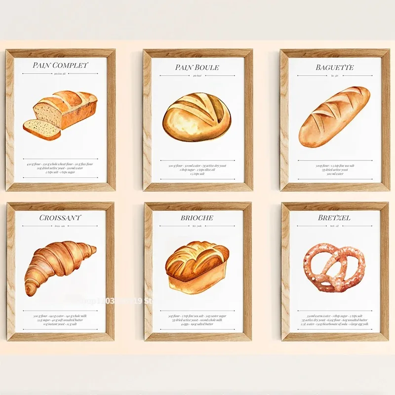 Французская Пекарня Хлеб Круассан Кухня Еда Художественный Принт На Холсте
