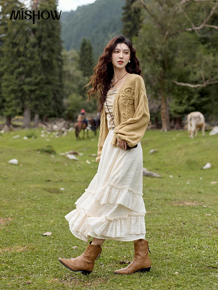 Женский мягкий шерстяной свитер MISHOW 2024 Осенний вязаный кардиган с цветами