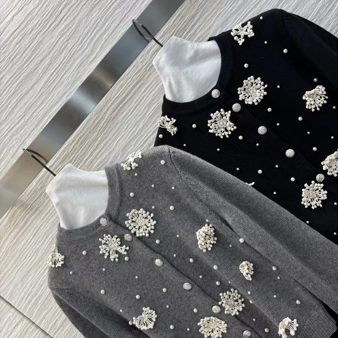 Высококачественный женский вязаный кардиган с круглым вырезом по