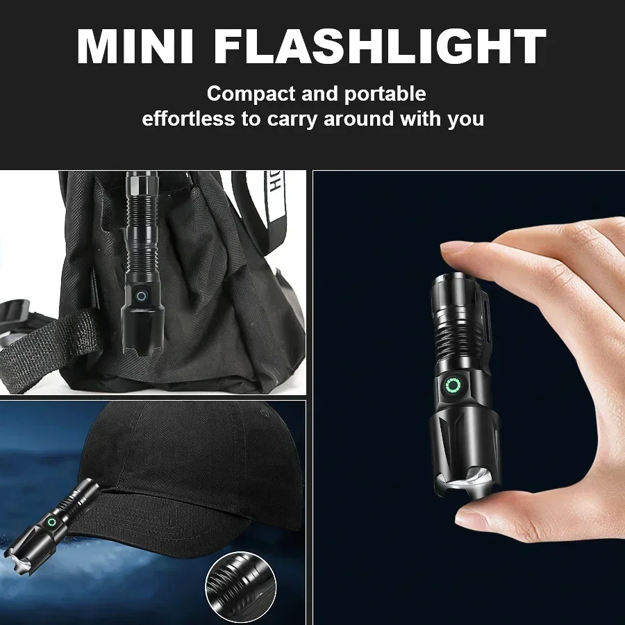 New Mini Ultra Bright XHP50 Flashlight Tactical Retractable Flash Light ...