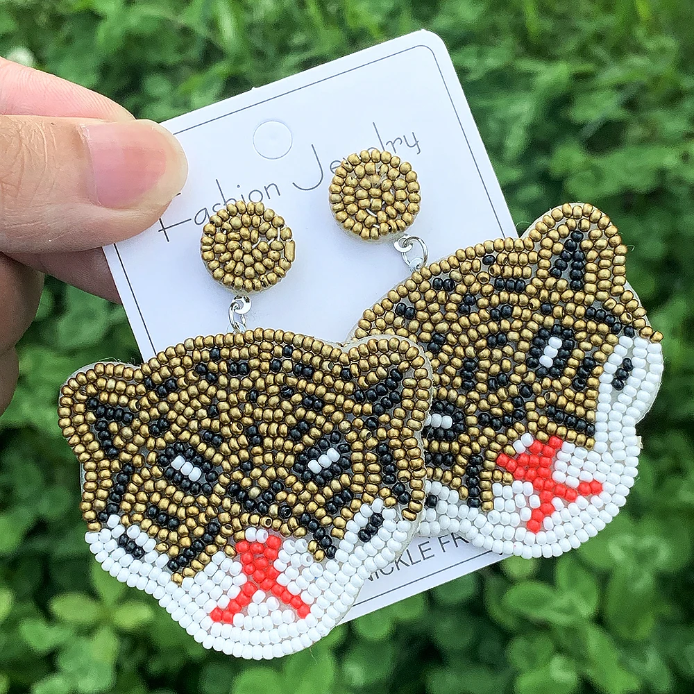 Серьги из рисовых бусин с животными вязаные вручную персонализированные