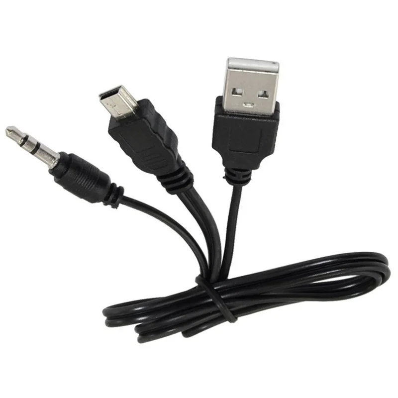 

High Quality Black USB2.0 A Male To Mini B Male + 3.5mm Audio AUX 1 To 2 Audio CableAdapter Charger Cable Cord 0.5m