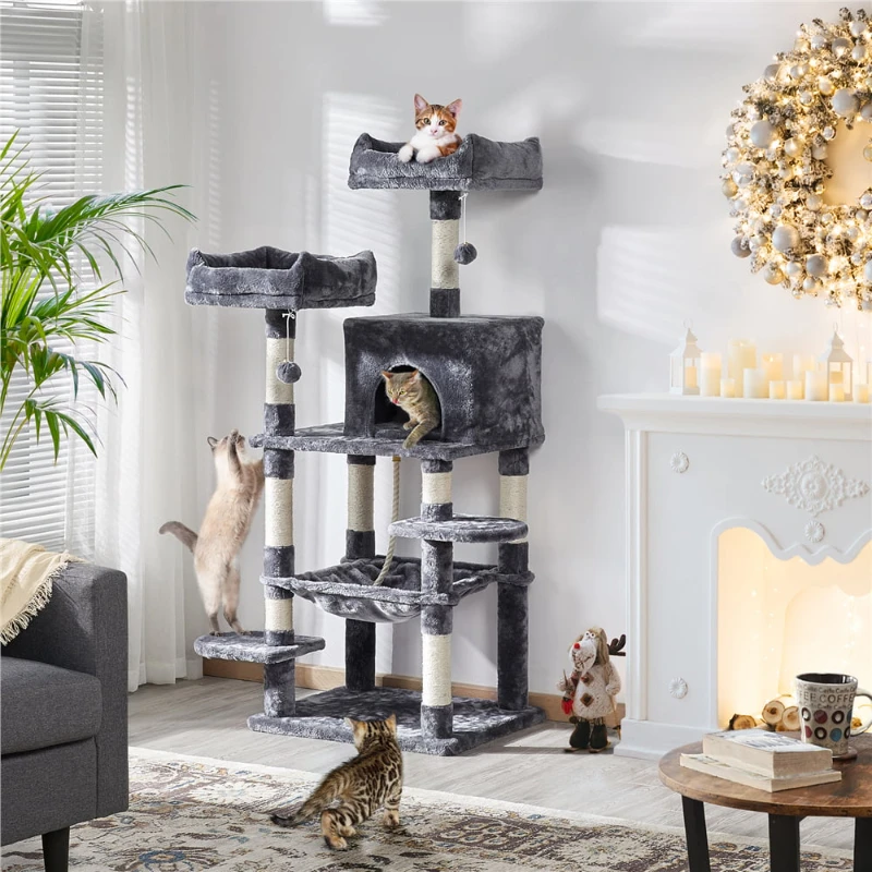 

59-in Tree & Condo Scratching Post Tower, Dark Gray