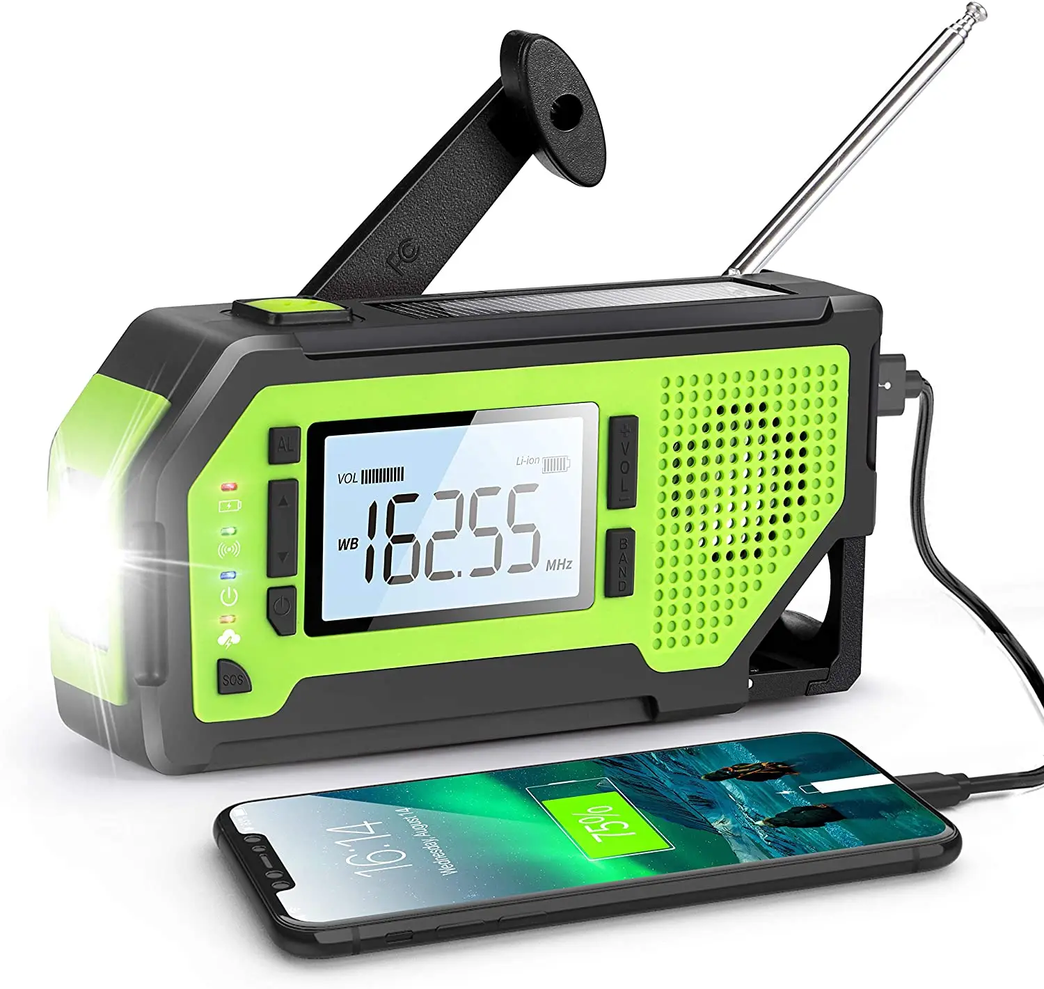 

camping survival fishing kit emergency tool radio solar power bank 2000mah hand crank usb charger