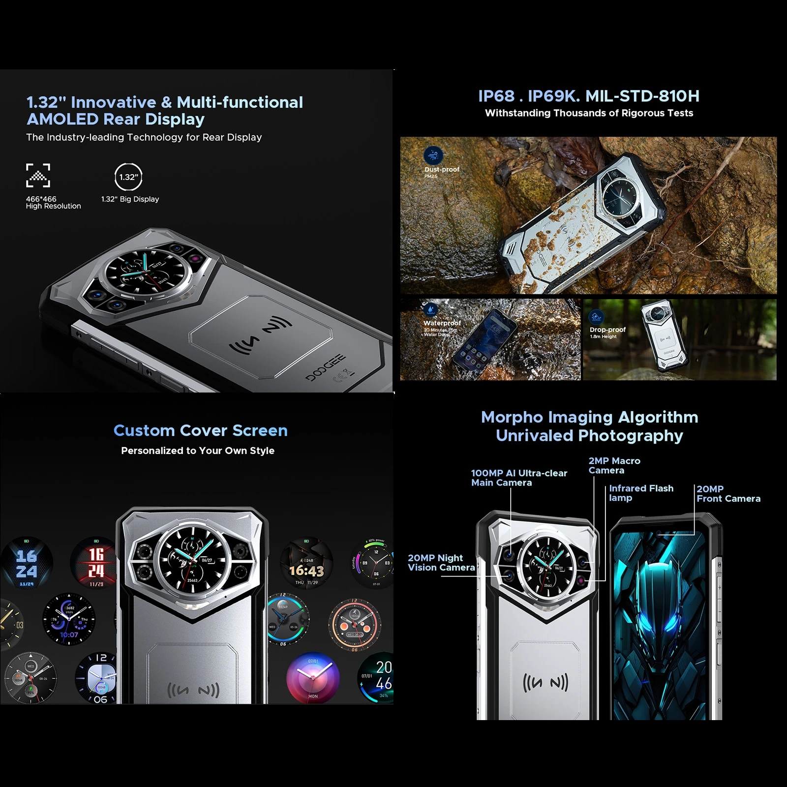 DOOGEE S200 5G прочный телефон 6.72 &quot120 Гц дисплей 12 ГБ ОЗУ 256 ПЗУ 100MP AI основная камера