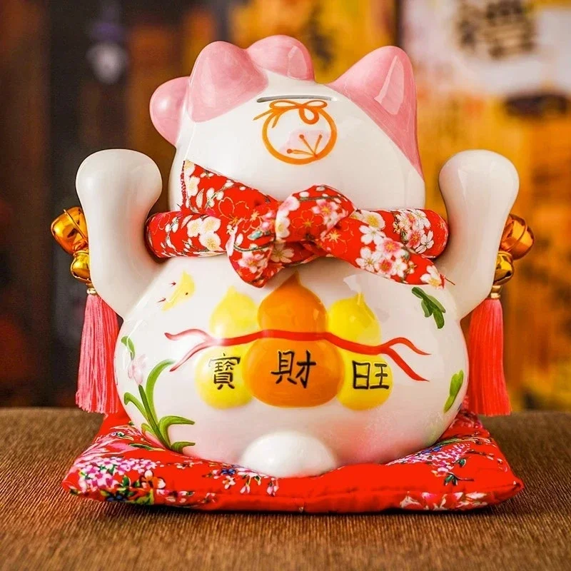 Японская керамическая статуя Lucky Cat Maneki Neko фарфоровая розовая копилка с котом Fortune