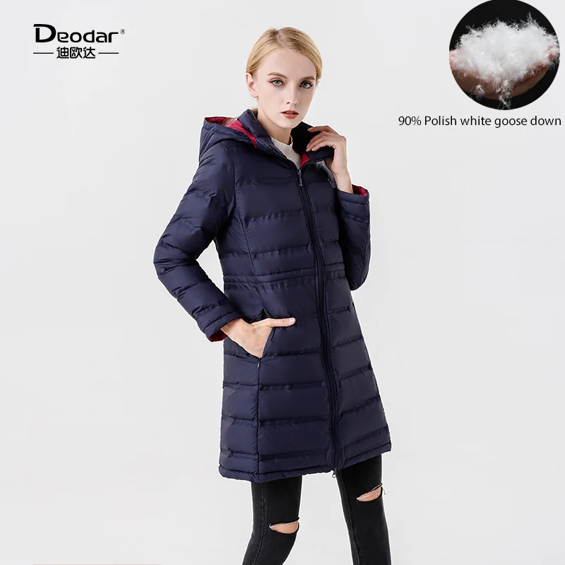 DEODAR Winter Long 90% White Goose Down Coat Casual Section Hooded Warm Puffer Jacket Women Windproof Outerwear for Qffice Lady