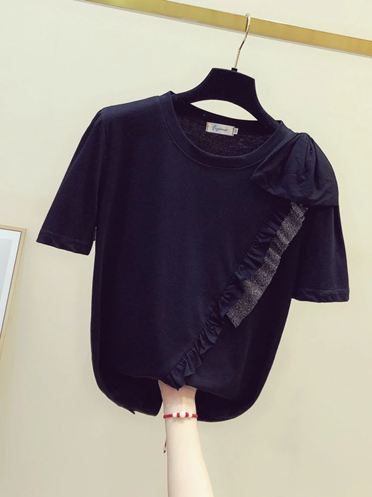 Футболка XFPV женская с круглым вырезом пикантная рубашка бантом и коротким