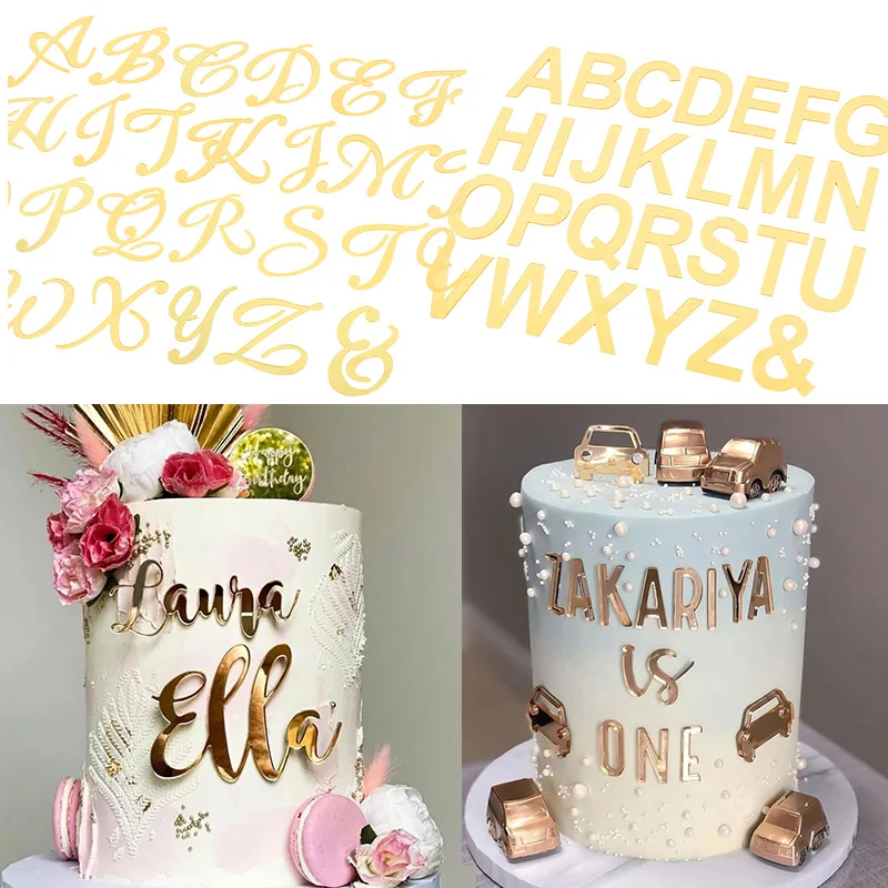 

26 Uppercase Letter Cake Decor Golden Acrylic DIY Personalise Name Cake Topper For Wedding Birthday Party Cake Decor Baby Shower