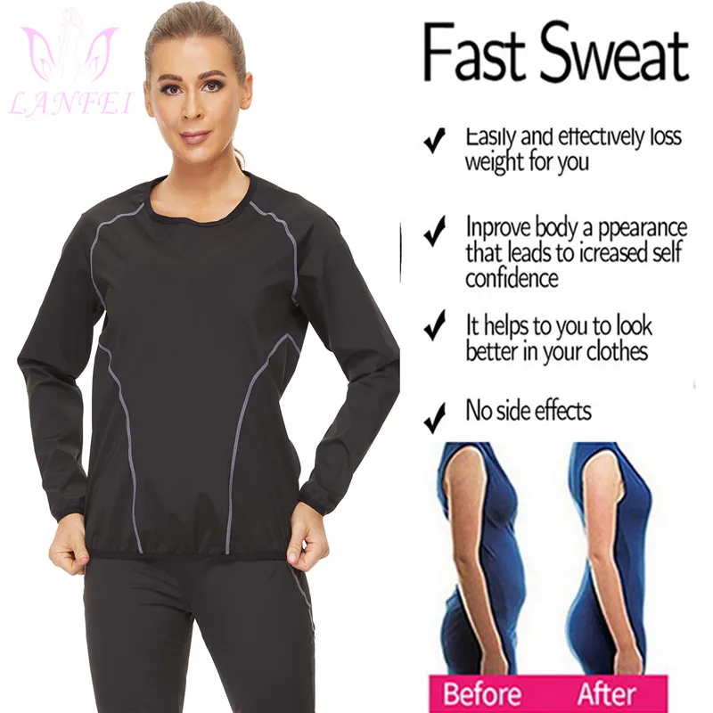 LANFEI Womens Neoprene Sauna Slimming Shirt Long Sleeve Sweat Thermal Body Shapers Weight Loss Workout Waist Trainer Tank Tops