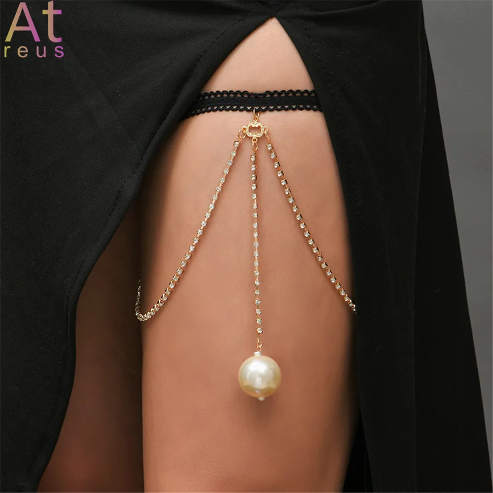

Big Pearl Pendant Tassel Leg Chain for Women Bohemian Rhinestone Thigh Chain For Girls Layered Exotic Body Chain Beach Summer