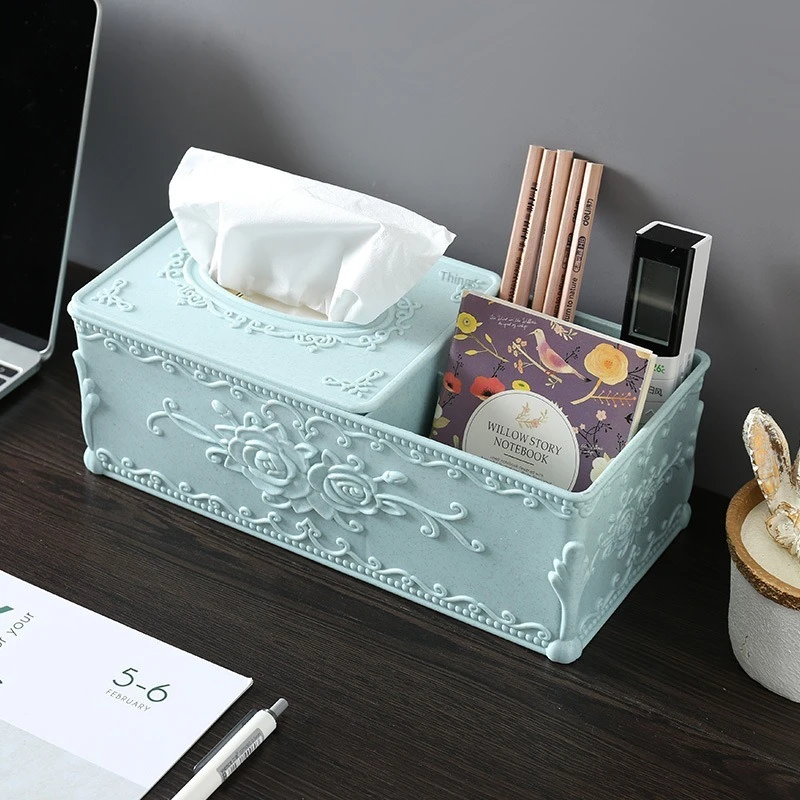 

European-Style Makeup Organizer Tissue Box Holder Cosmetic Storage Boxes Living Room Coffee Table Paper Holder Household Item