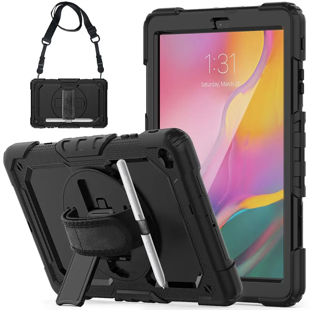 

360 Rotation Hand Strap&Kickstand Silicone Tablet Case for Samsung Galaxy Tab A 10.1 Case 2019 SM T510 T515 Protective Cover