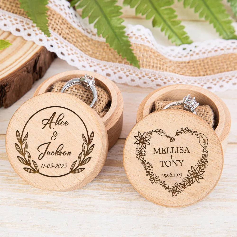 

Personalized Rustic Wedding Wooden Ring Box Holder Custom Bride Groom Name Date Bearer Box Engagement Anniversary Gift