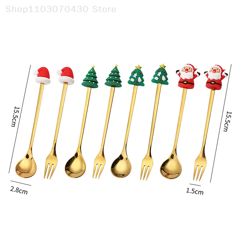 

4pcs6pcs рождественские подарочные столовые заборы Spoon Fork Set Elk Рождественская елка украшения десерта ложки фруктов -вилка кофейная ложка подарок столовые столовые