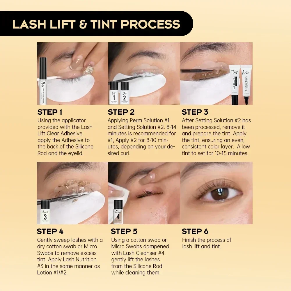 Фото Gollee Lash Lift Kit 4 в 1, набор для ламинирования бровей, профессиональный набор для завивки ресниц для дома, долговечный натуральный коричневый цвет №3