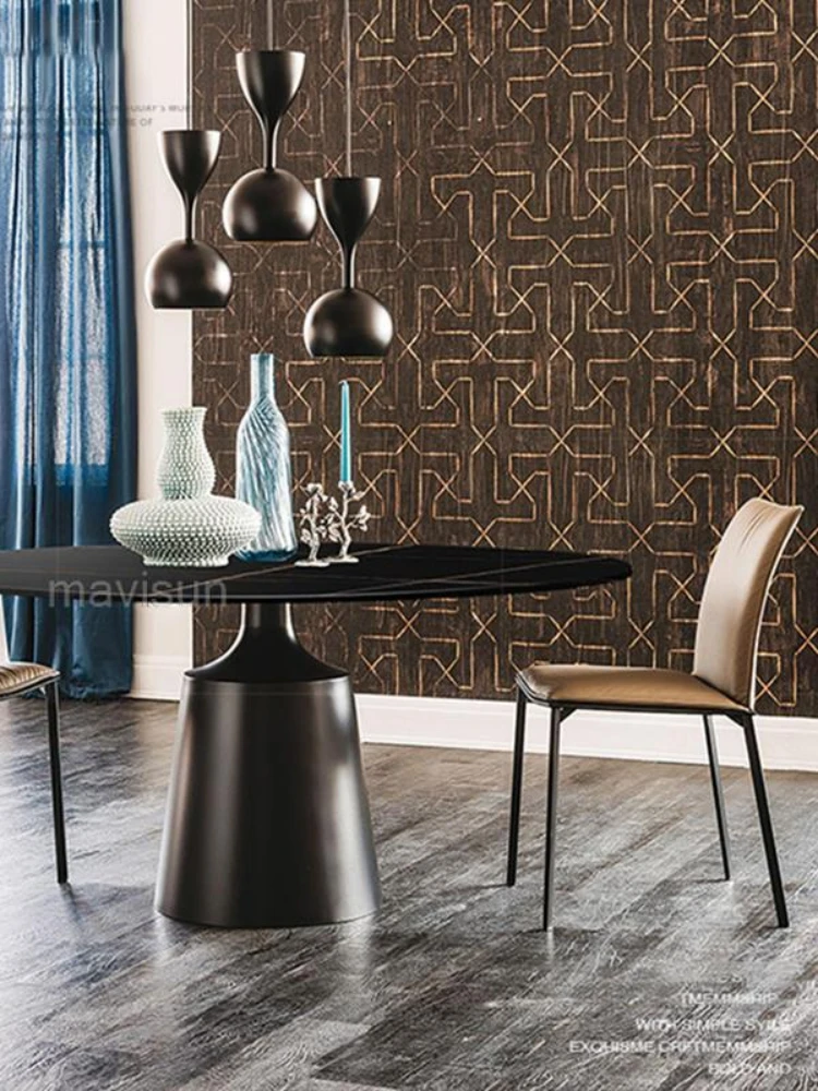 

High quality small apartment family rock board light luxury round table modern minimalist Nordic home furniture dining table