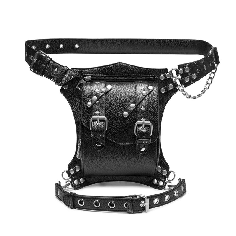

Steampunk Waist Bag Fanny Pack Fashion Gothic Leather Shoulder Crossbody Messenger Bags Thigh Leg Hip Holster Purse