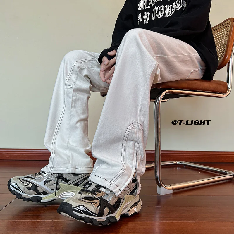 White Black Jeans Men Slim Fashion Casual Cotton Straight Jeans Men Streetwear Hip-hop Tight Denim Pants Mens Trousers M-3XL