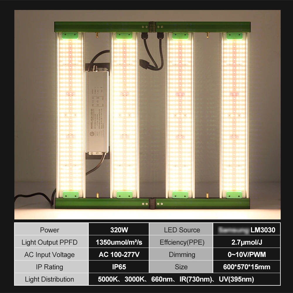 Лампа светодиодная полного спектра для выращивания растений 320 Вт LM3030