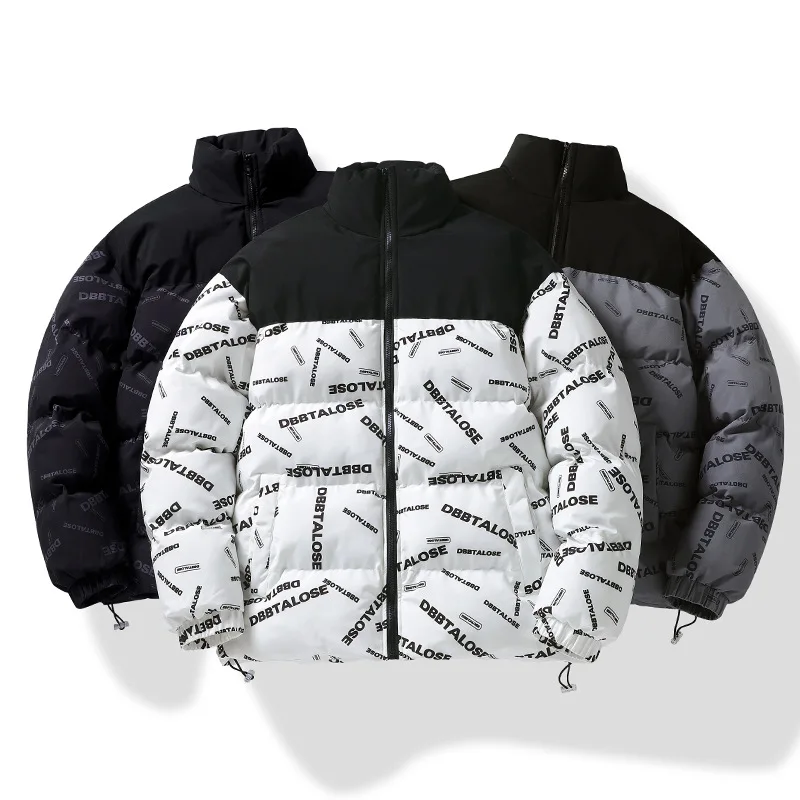 2022 Men's Printed Puffer Jacket Streetwear Stand Collar Ripstop Quilted Padded Cotton Jacket Fashion Contrast Winter Jacket for